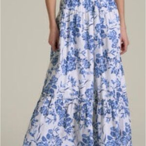 Blue Floral Tiered Maxi Skirt by